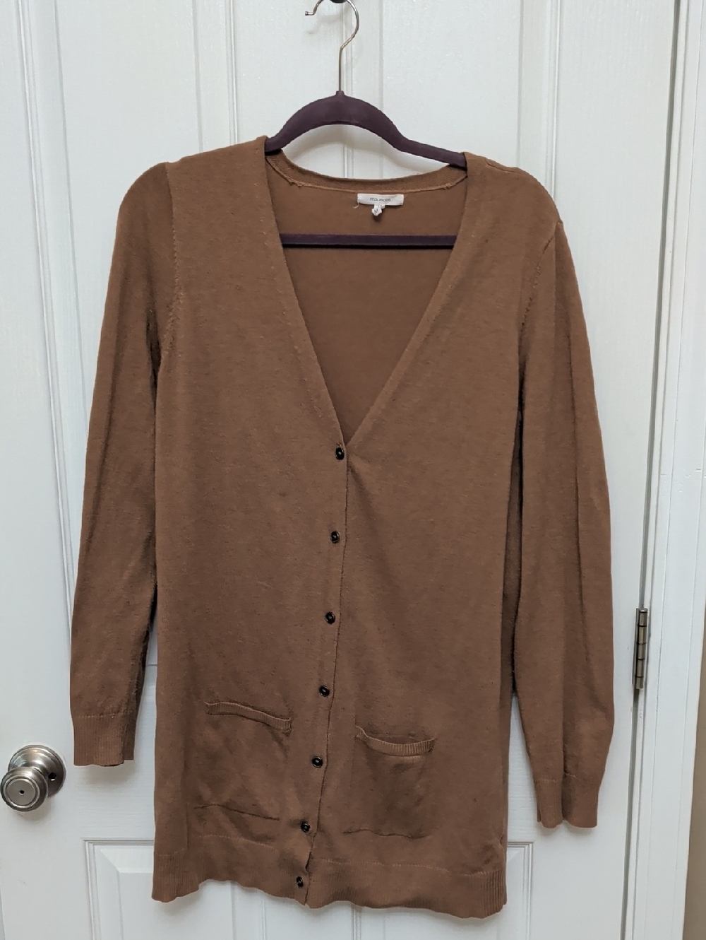 Camel Tan Longline Button Front Cardigan Sweater Layering Tunic Women's Medium